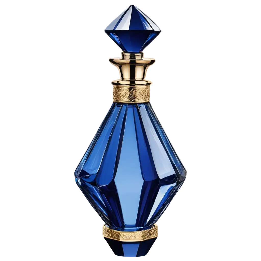 Luxury-Sapphire-Crystal-Perfume-Bottle-PNG-with-Geometric-Cut-Designs-and-Gold-Accents-for-HighEnd-Glamour