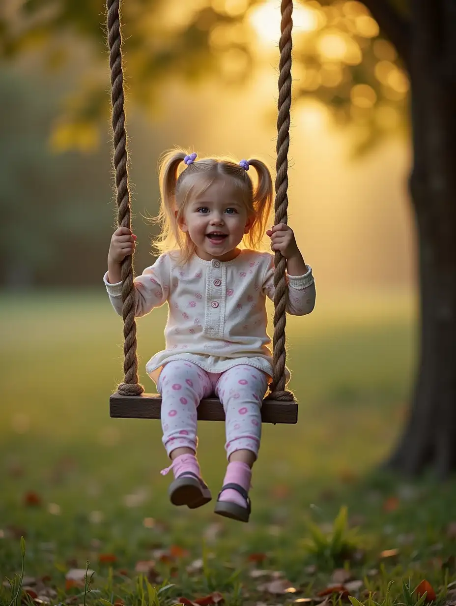 Toddler Girl Swinging Under Tree Canopy in Sunny Park