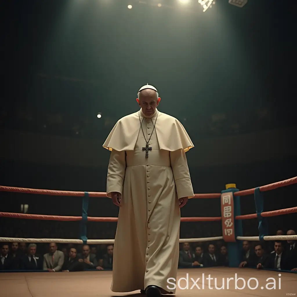 Pope-Francis-Calmly-Walking-into-a-Boxing-Ring-in-Peaceful-Atmosphere