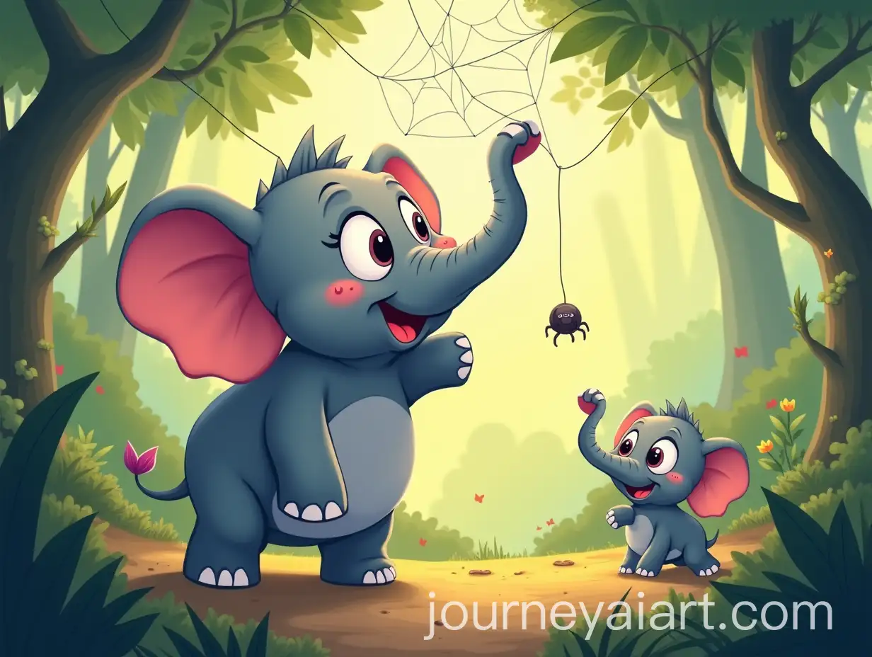 Whimsical-Cartoon-Elephants-in-Jungle-Calling-for-Help