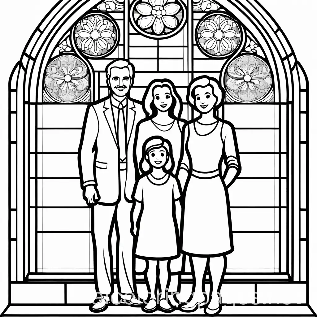 Family-Posing-in-Front-of-Stained-Glass-Windows-for-Kids-Coloring-Page