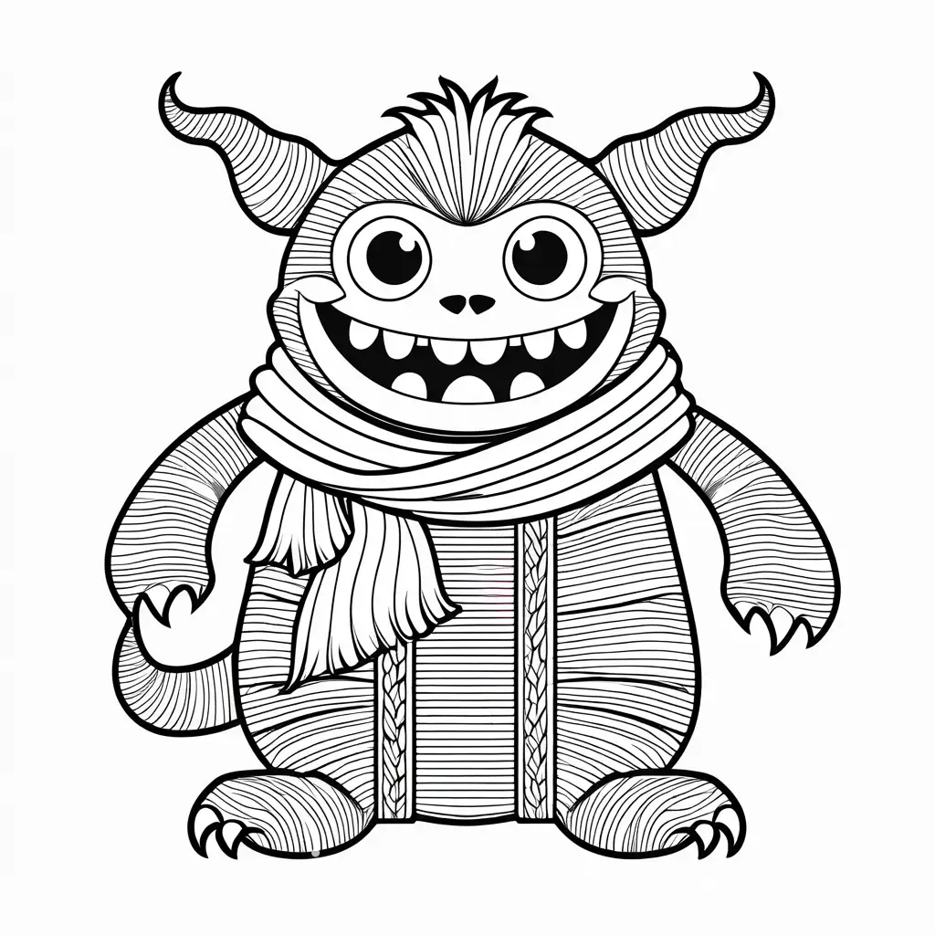 Monster-Knitting-a-Scarf-with-Clumsy-Paws-Fun-Coloring-Page-for-Kids