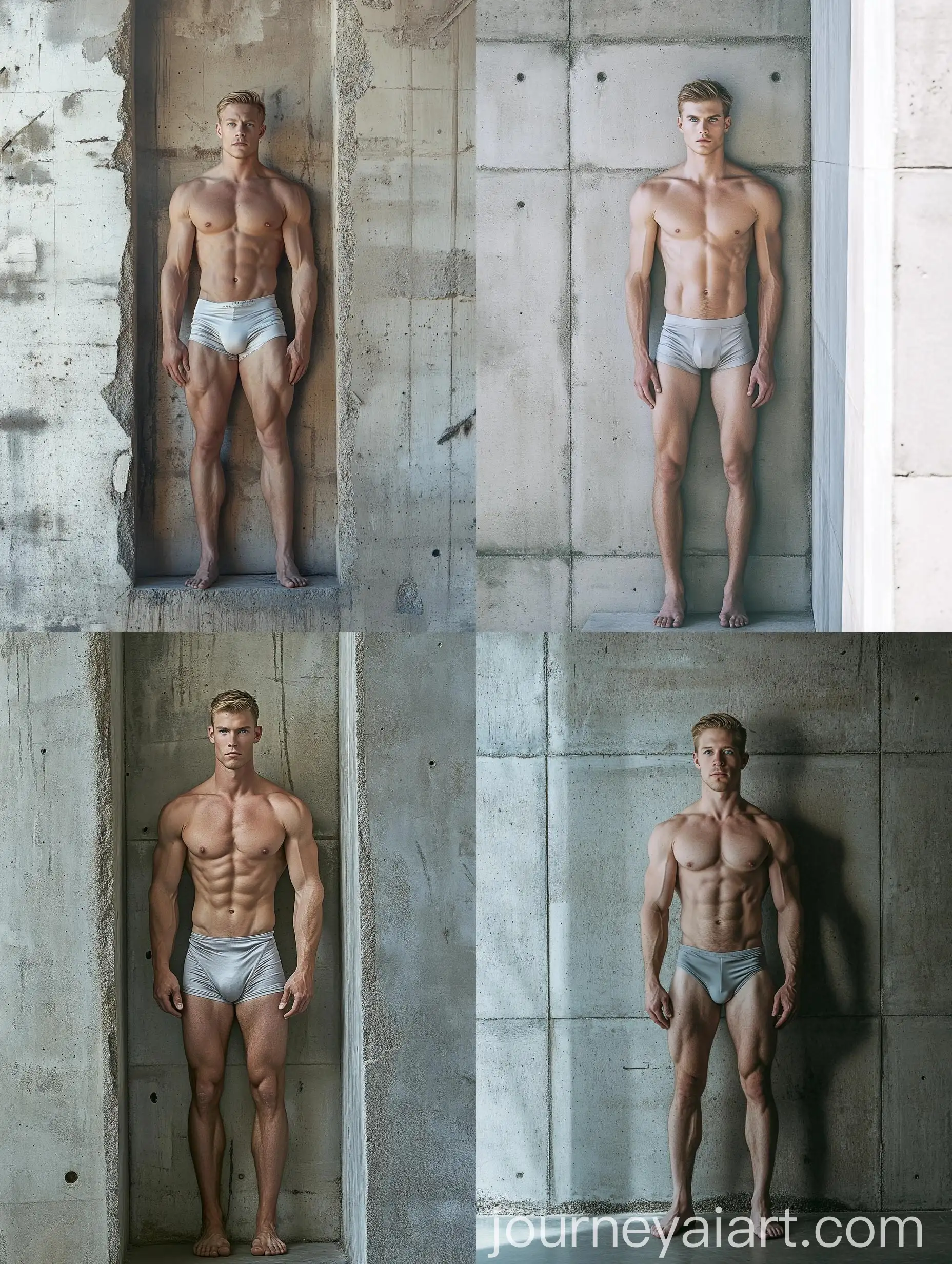 Male-Figure-Embedded-in-Concrete-Wall-with-Silver-Underwear