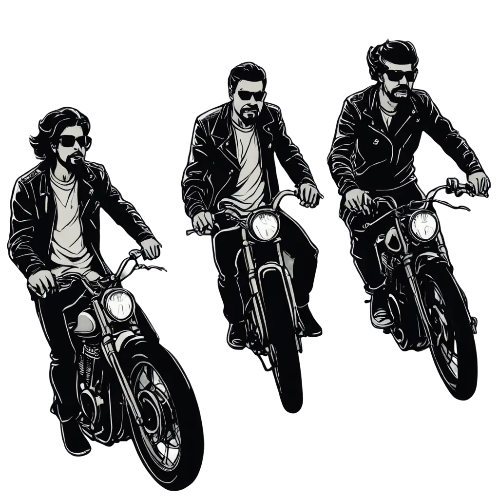 Rockers-Cafe-Racer-Cartoon-PNG-HighQuality-Black-and-White-Art-for-Creative-Projects