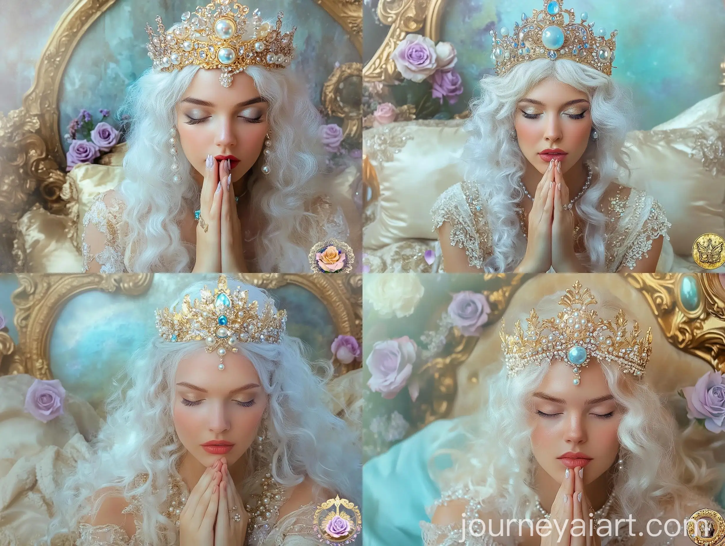Elegant-30YearOld-Woman-in-Medieval-Dress-on-Gold-Bed