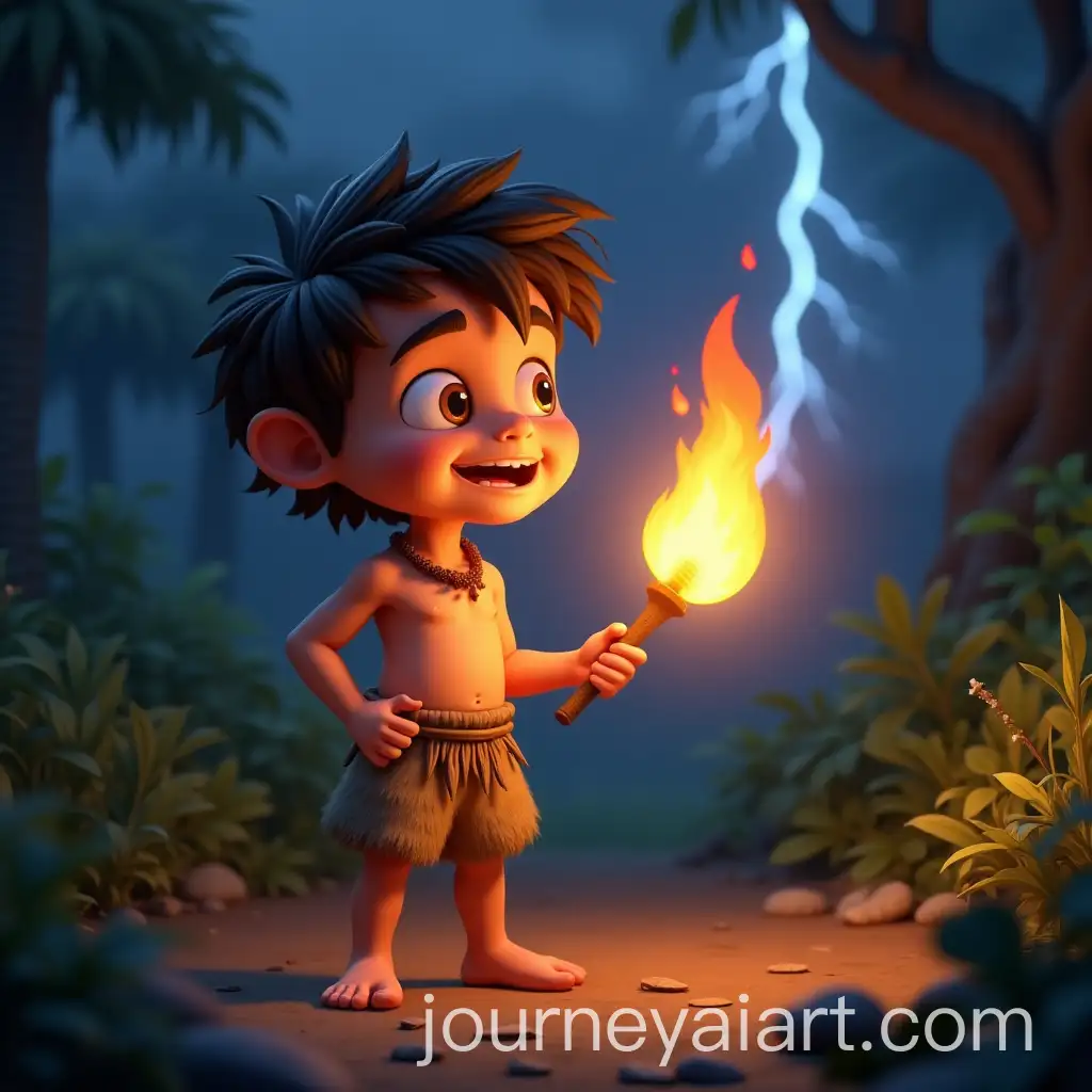 Curious-Stone-Age-Boy-Discovering-Fire-in-Prehistoric-Jungle
