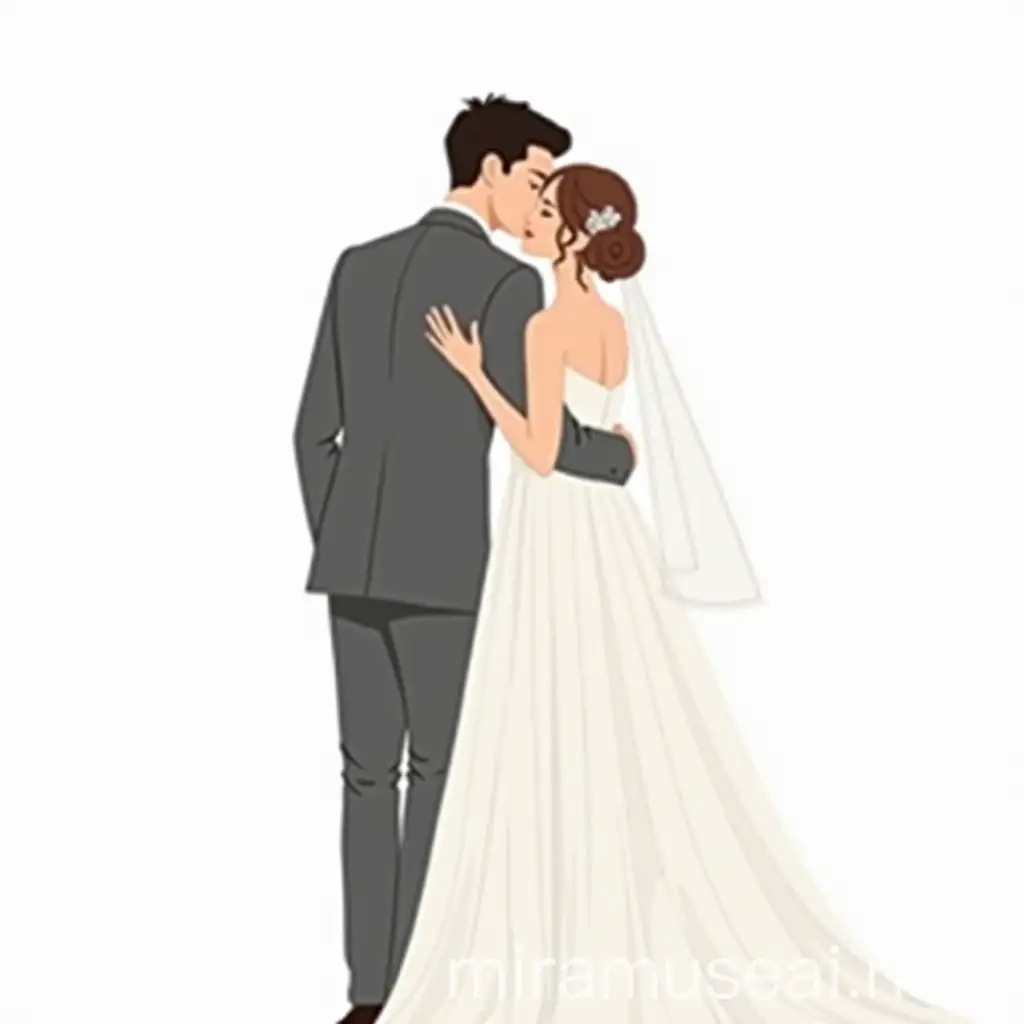 Wedding Couple Embracing Backs Turned Illustration