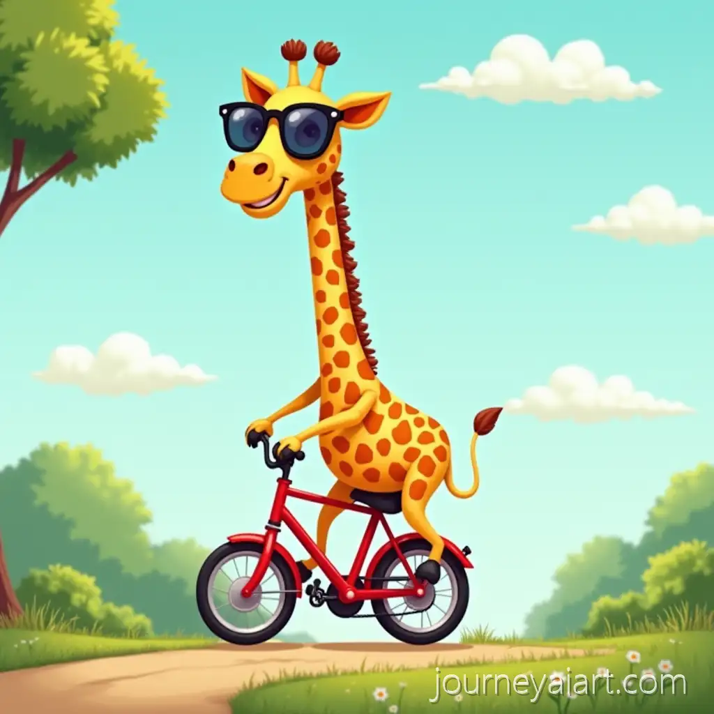 Cheerful-Giraffe-with-Pixel-Sunglasses-Riding-a-Red-Bicycle-in-a-Sunny-Cartoon-Park