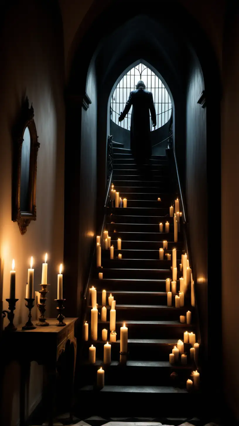 Gothic Staircase with Dark Figure Salvador Dali Style