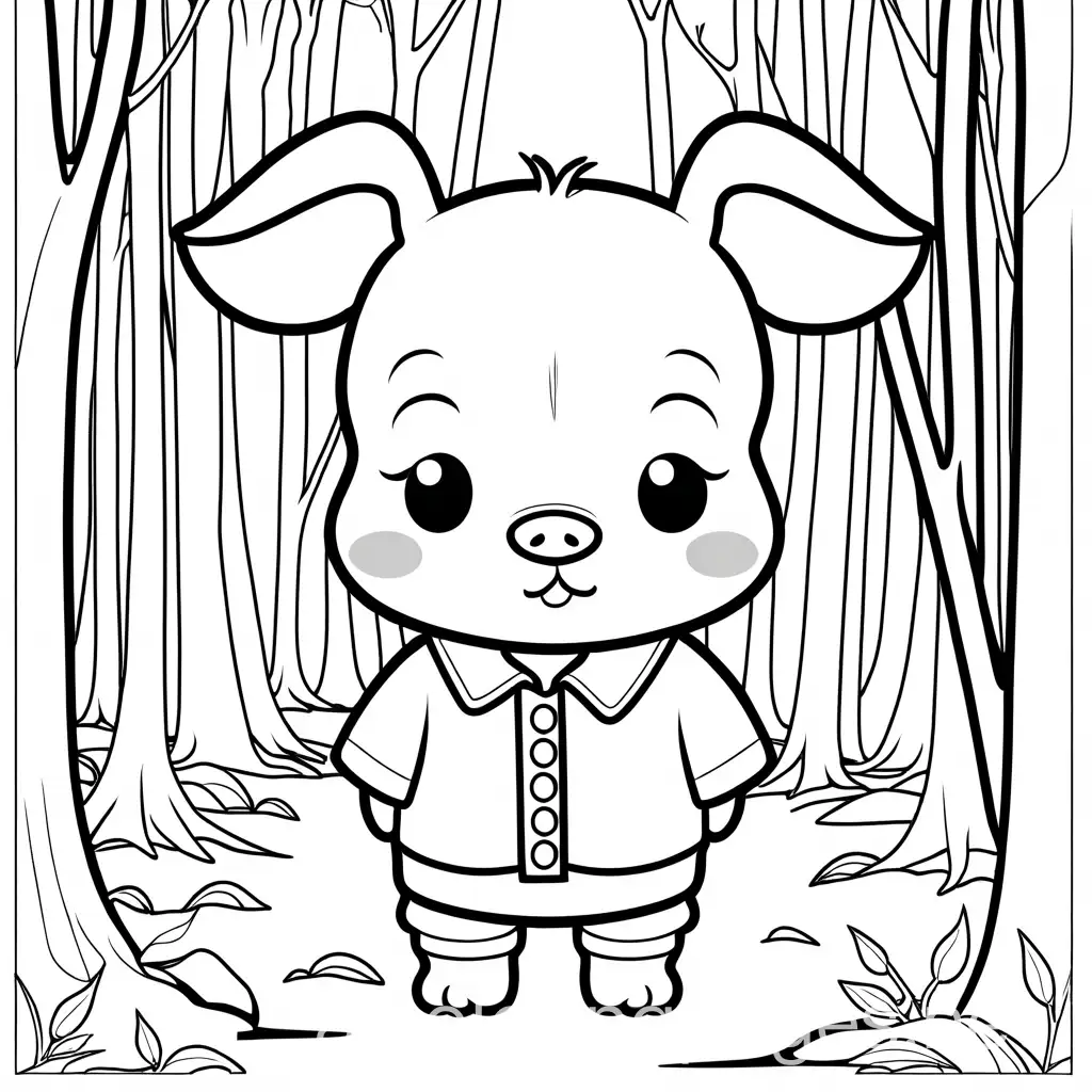 Chibi-Style-Sad-Piglet-Coloring-Page-in-Woods