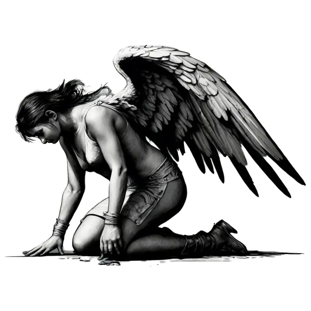 Fallen-Angel-on-Knees-Realistic-Grunge-PNG-Illustration-for-Artistic-and-Creative-Projects