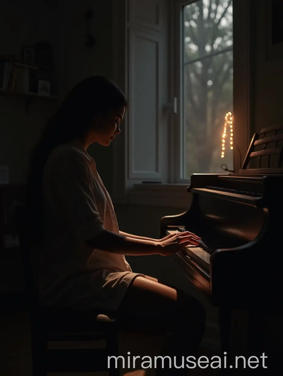 Emotional Piano Music Illuminating a Dark Room