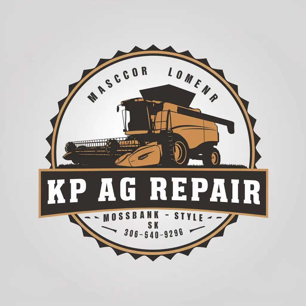 LOGO Design for KP Ag Repair MascotStyle Combine Harvester with Mossbank SK Theme