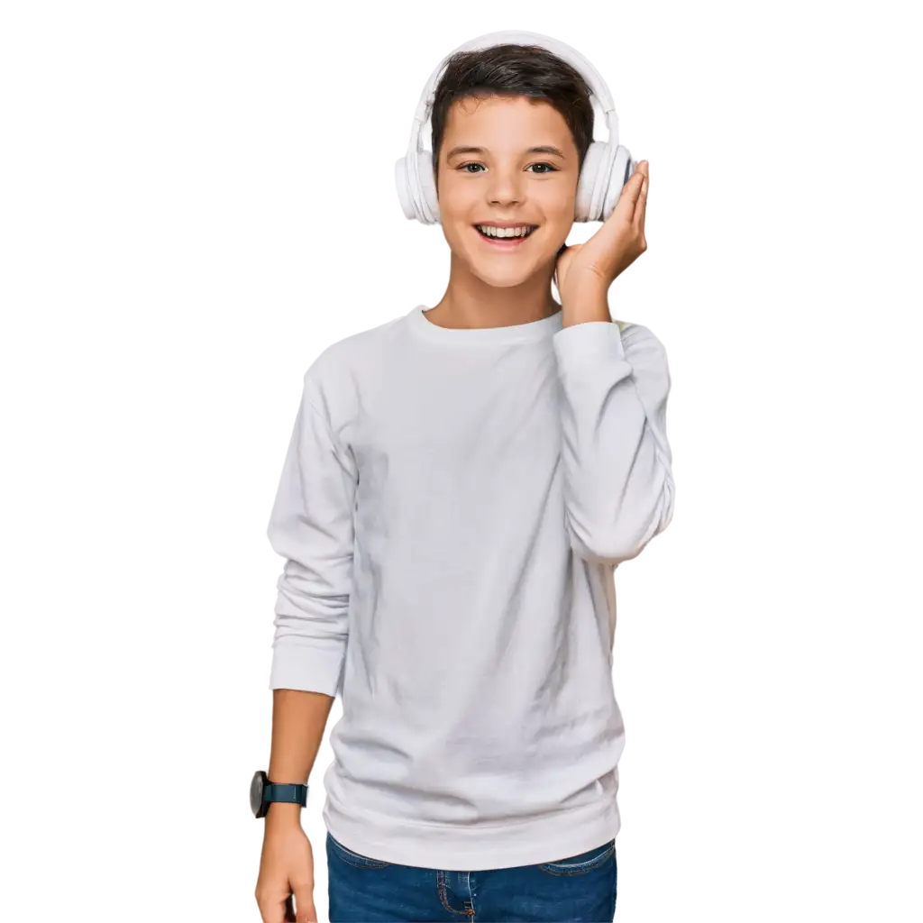 PNG-Image-of-a-Boy-Enjoying-Music-with-White-Headphones-Serene-Melodic-Bliss