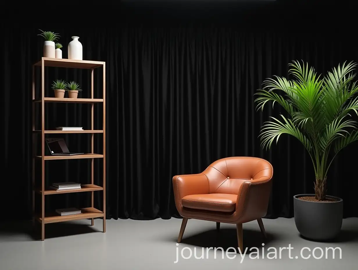 Modern-YouTube-Studio-with-Leather-Armchair-and-Palm-Tree