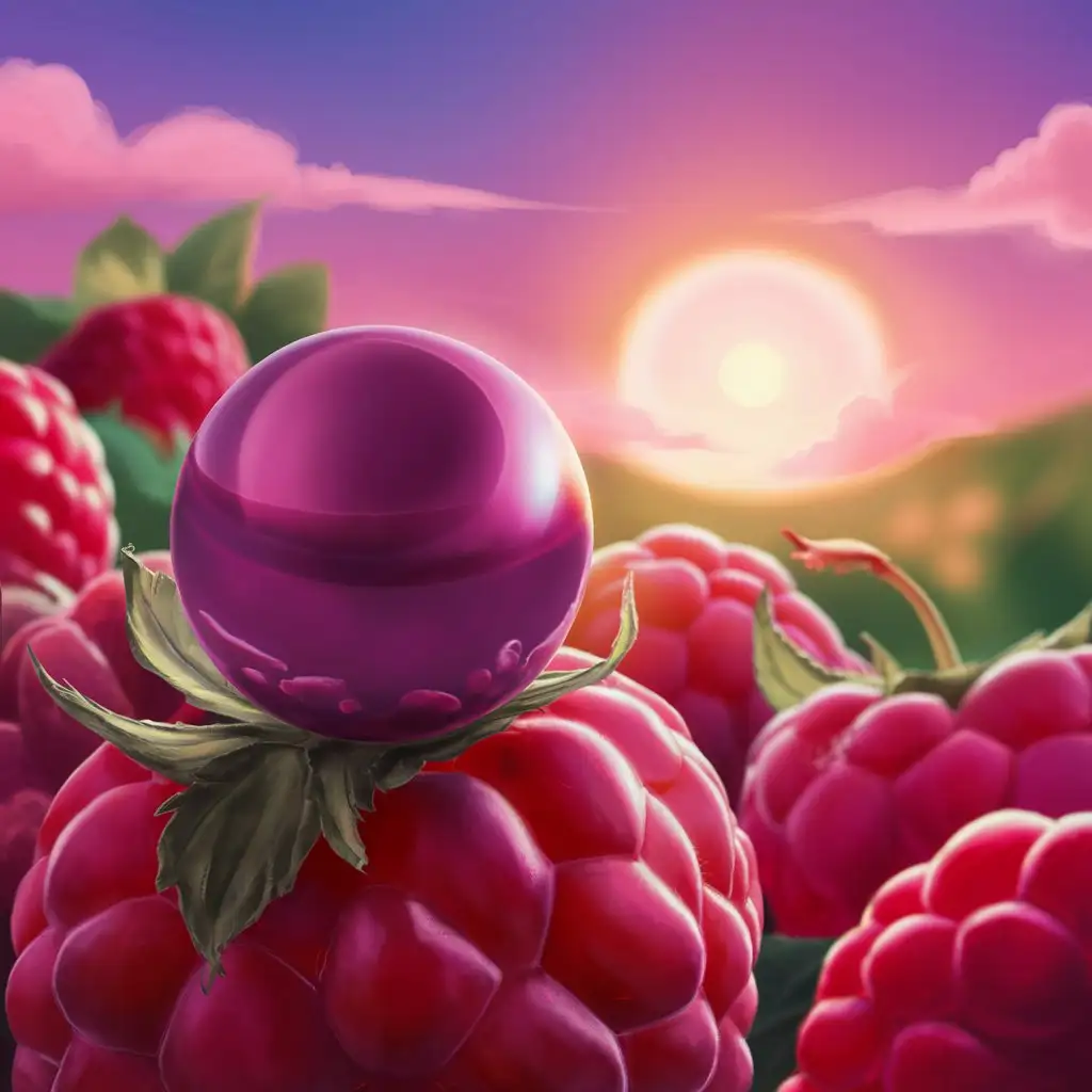 3D-Ball-Resting-on-Raspberry-at-Sunset