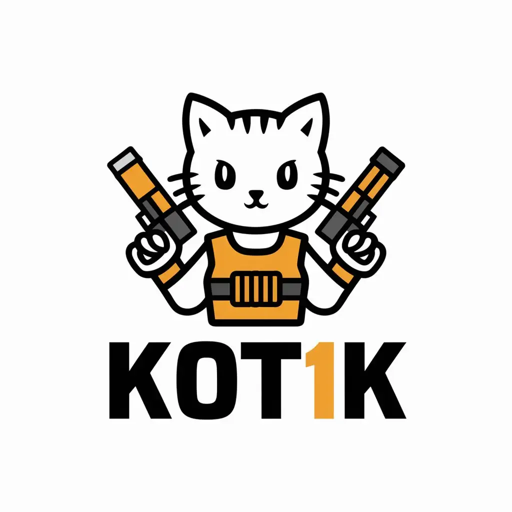 LOGO-Design-for-Kot1k-Vector-Kitty-with-Bulletproof-Vest-and-Weapon-for-Games-Industry