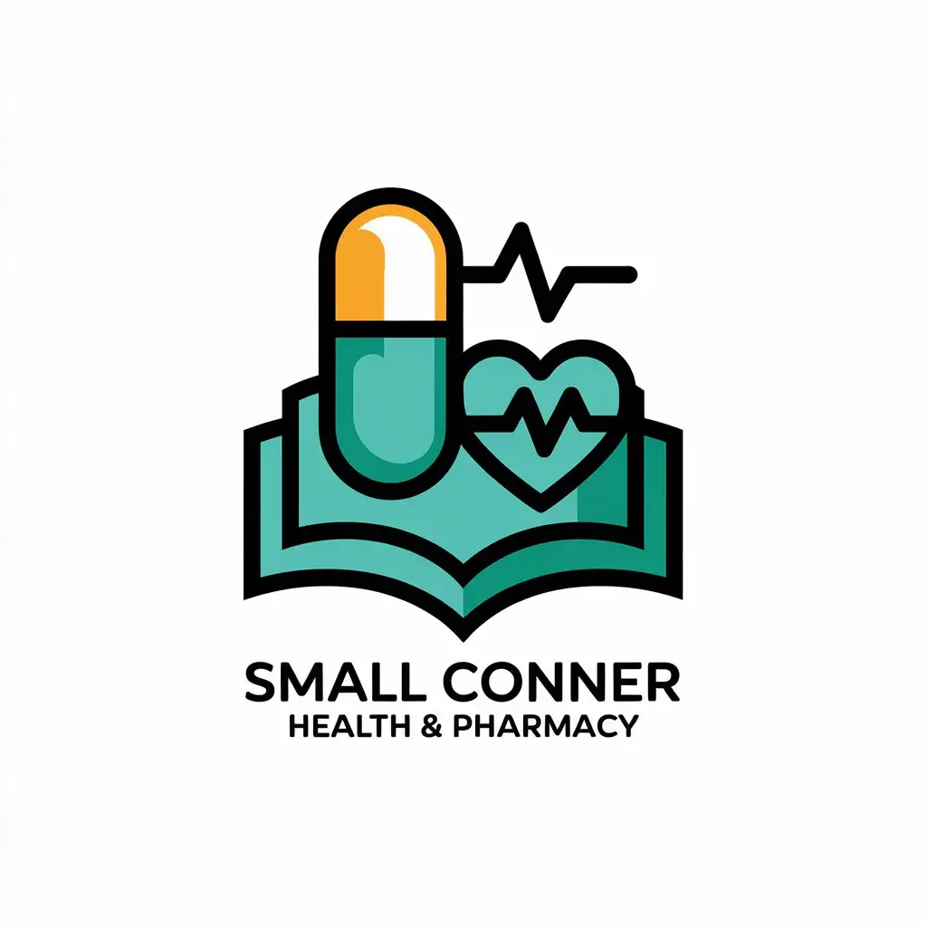 LOGO-Design-For-Small-Conner-Health-Pharmacy-Pill-Heart-Pulse-and-Book-Symbol