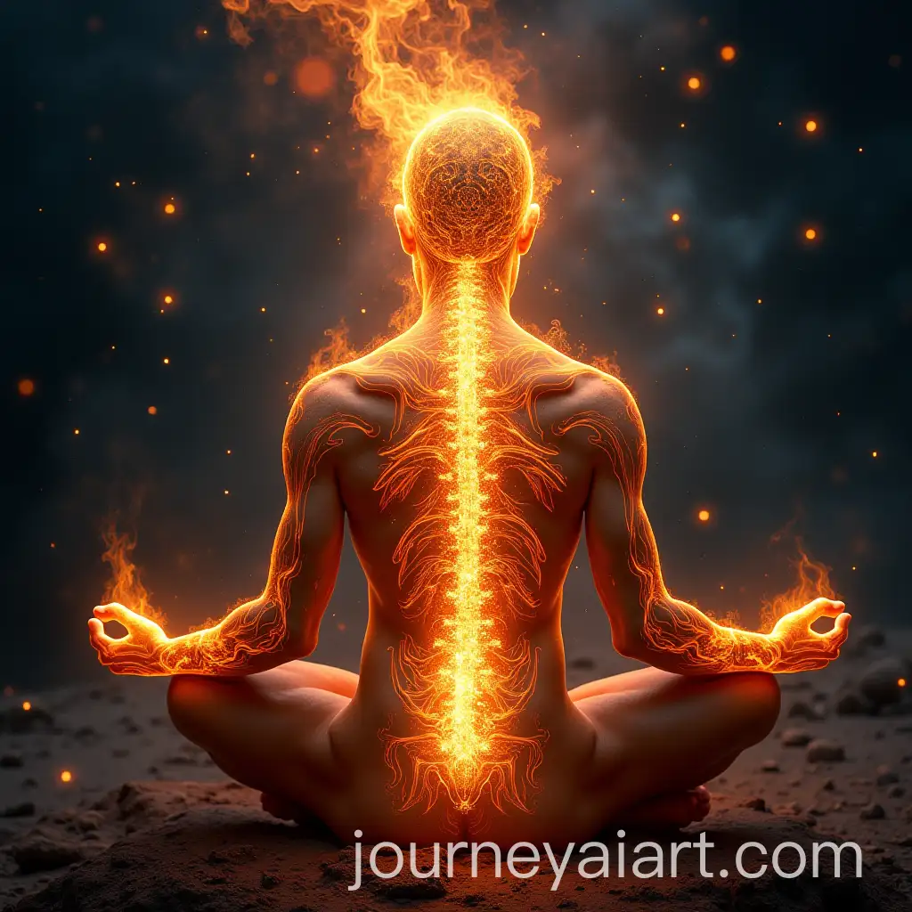 Man-Meditating-with-Fiery-Spine-Revealing-the-Universe