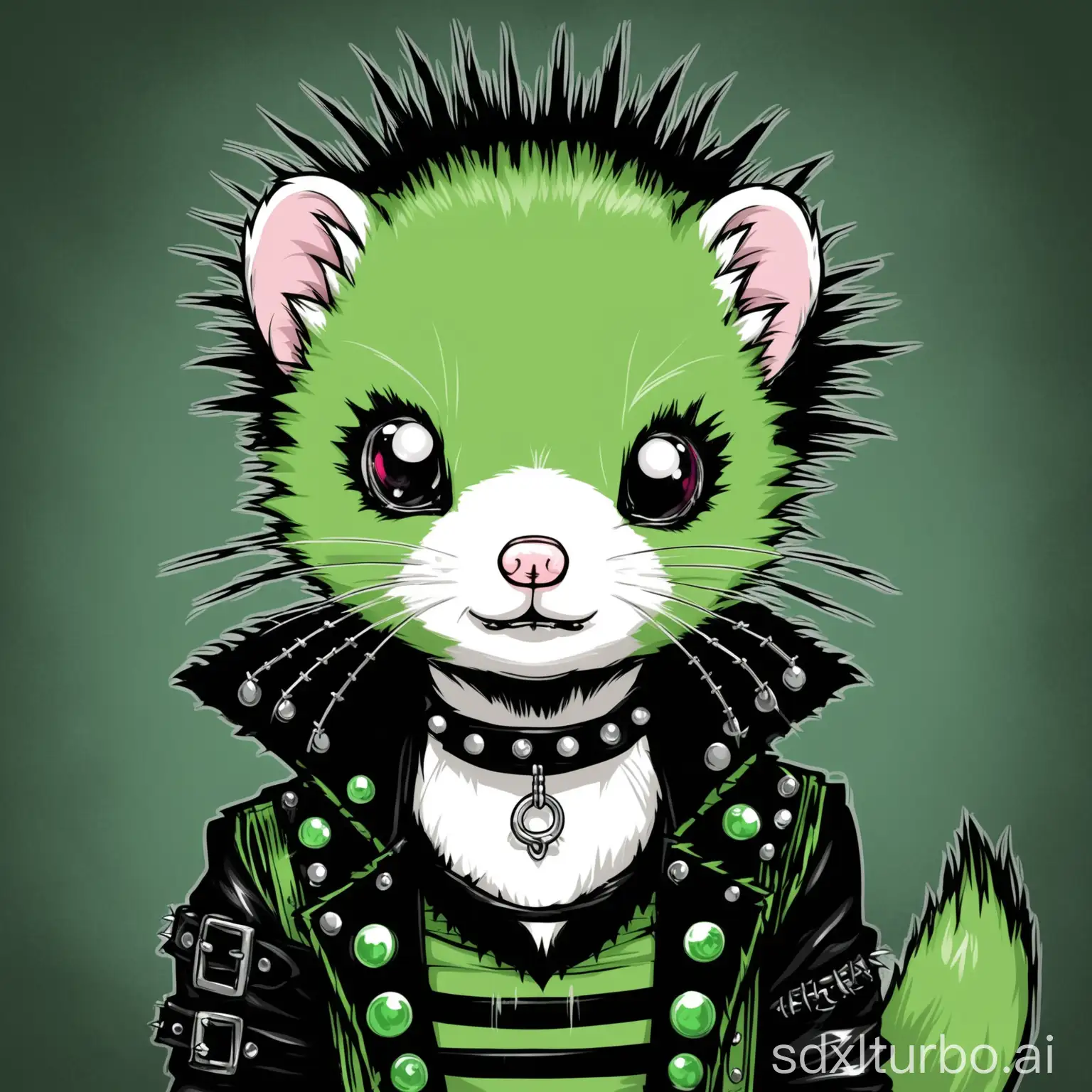 Gothic-Punk-Ferret-with-Green-Accents