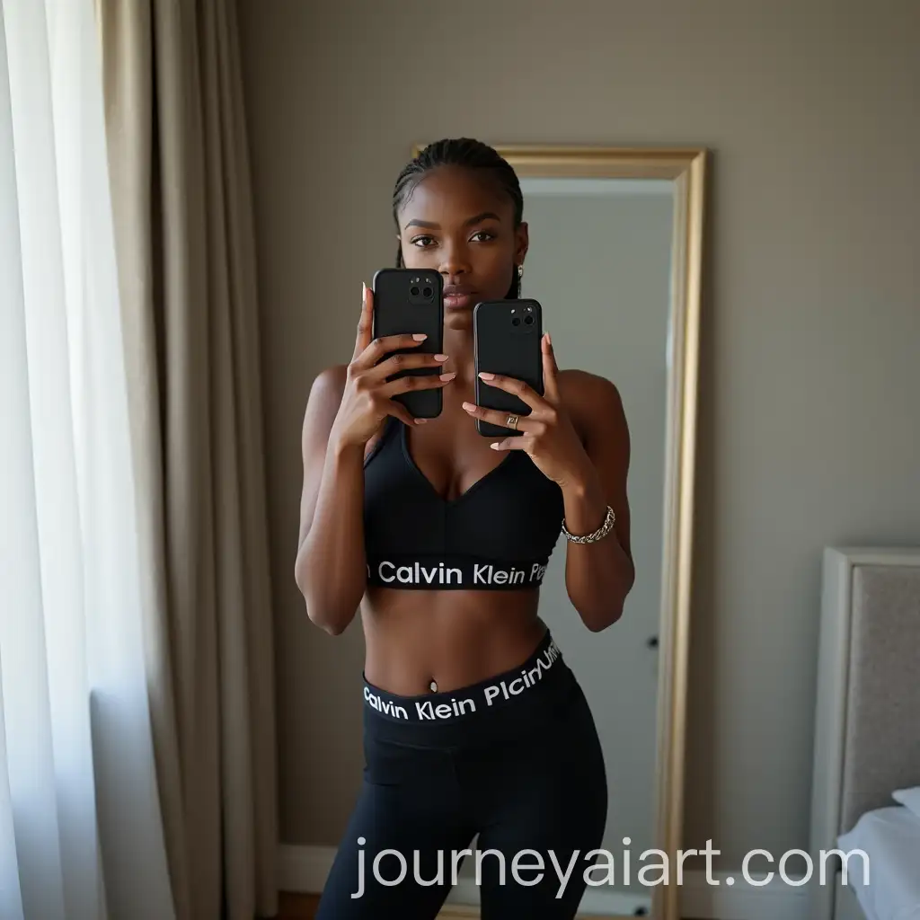 Athletic-Young-Woman-Taking-Mirror-Selfie-in-Stylish-Modern-Apartment