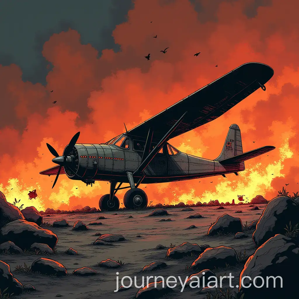 Manga-Style-Illustration-of-a-Burning-Plane-Wreck