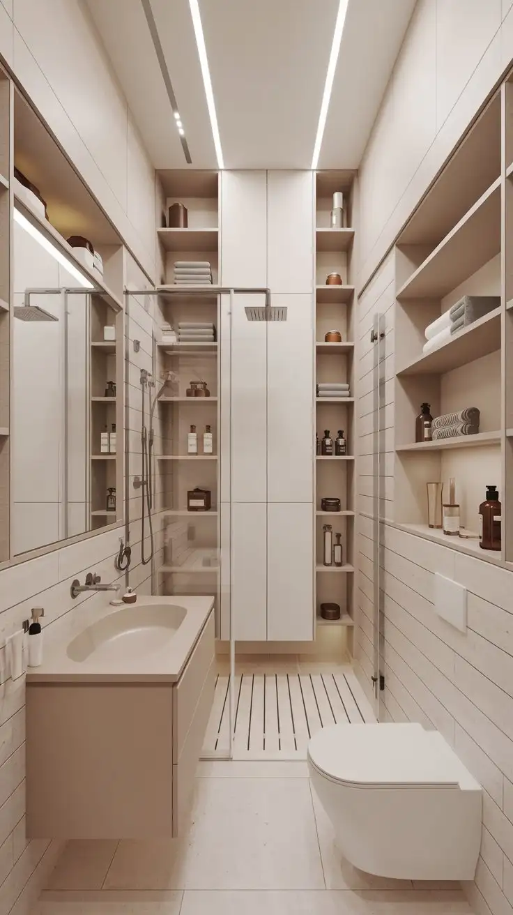 Modern-Minimalist-Bathroom-with-Vertical-Storage-and-Floating-Vanity