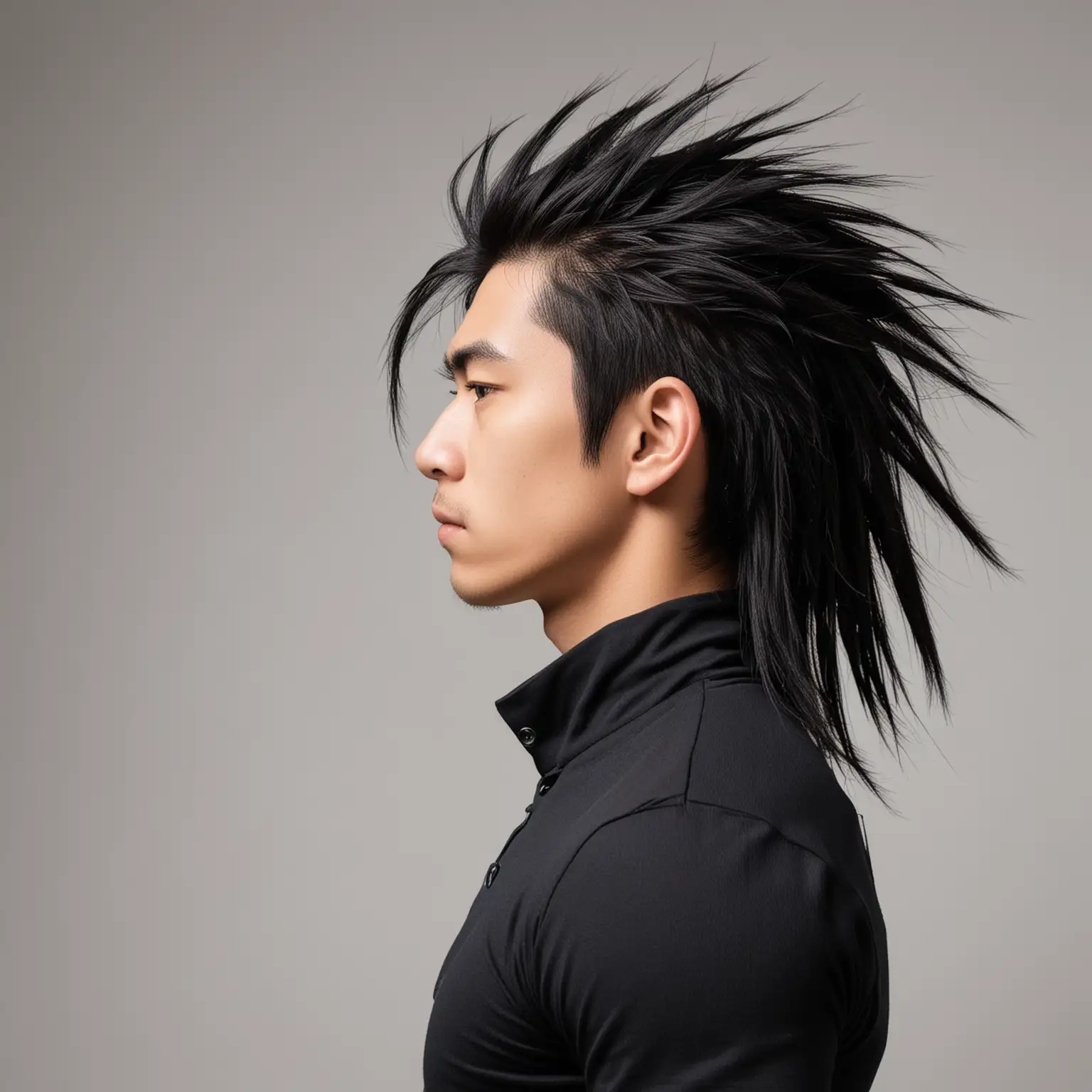 Side Profile Portrait of a Young Japanese Bodybuilder with Mohawk and Turtleneck