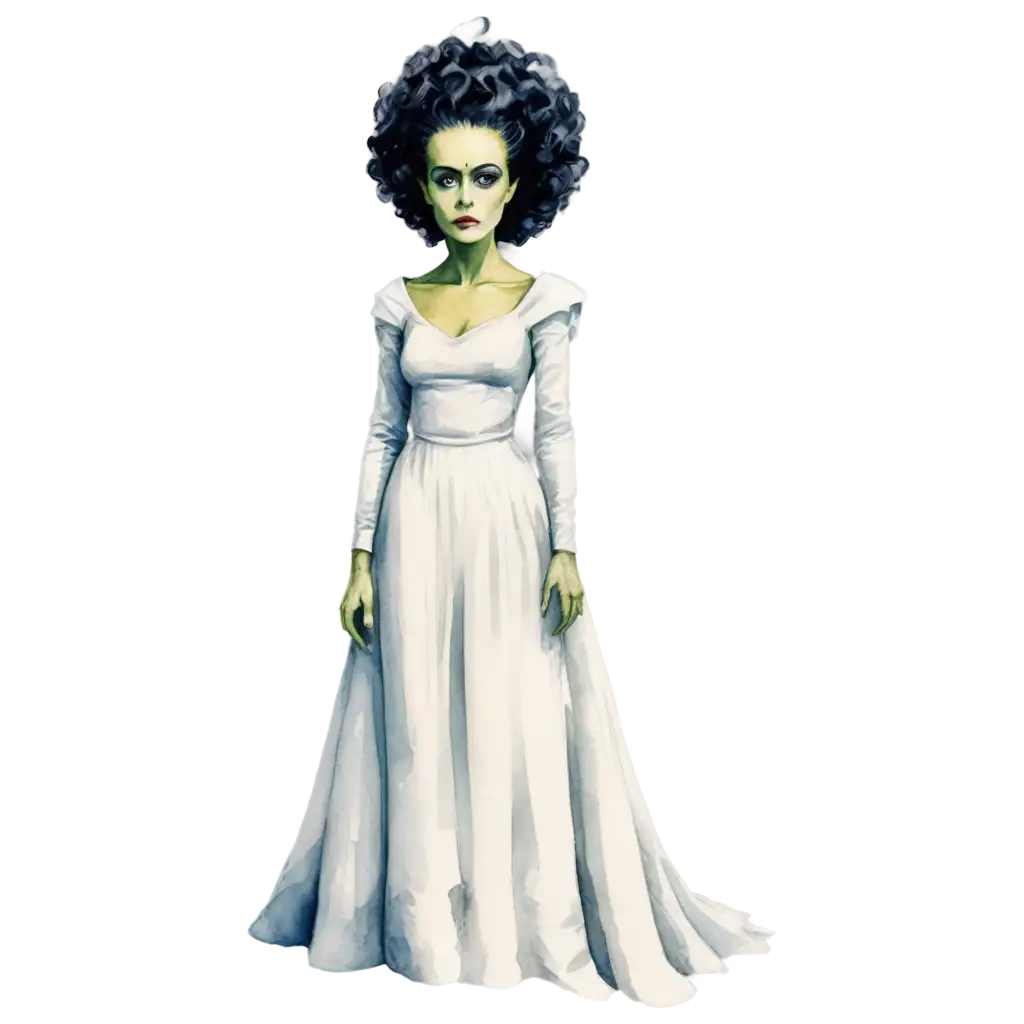 Watercolor-Bride-of-Frankenstein-PNG-Artistic-Rendering-of-Classic-Horror-Character