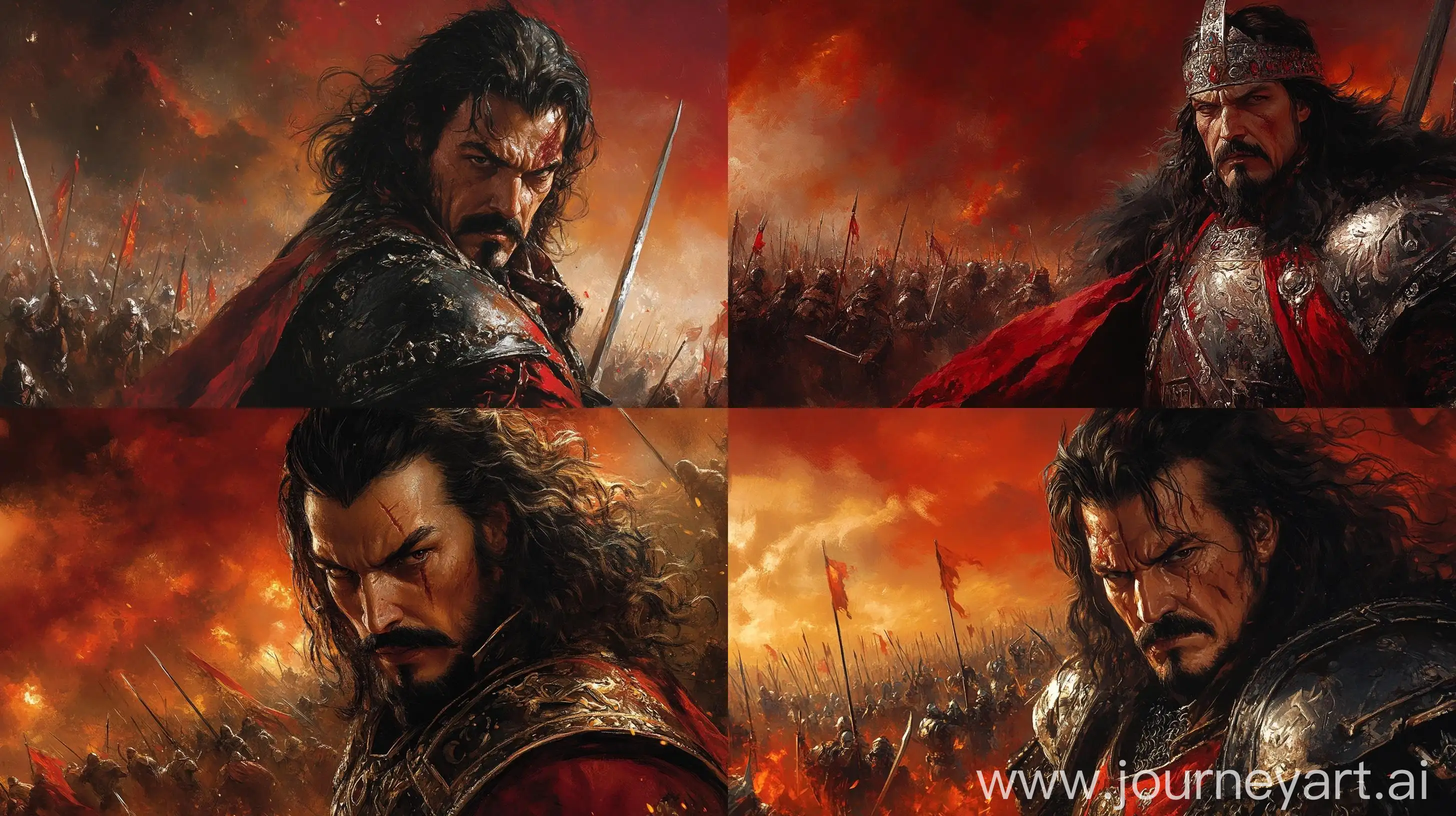 Vlad-Tepes-in-Fierce-Battle-Under-Dramatic-Red-Sky