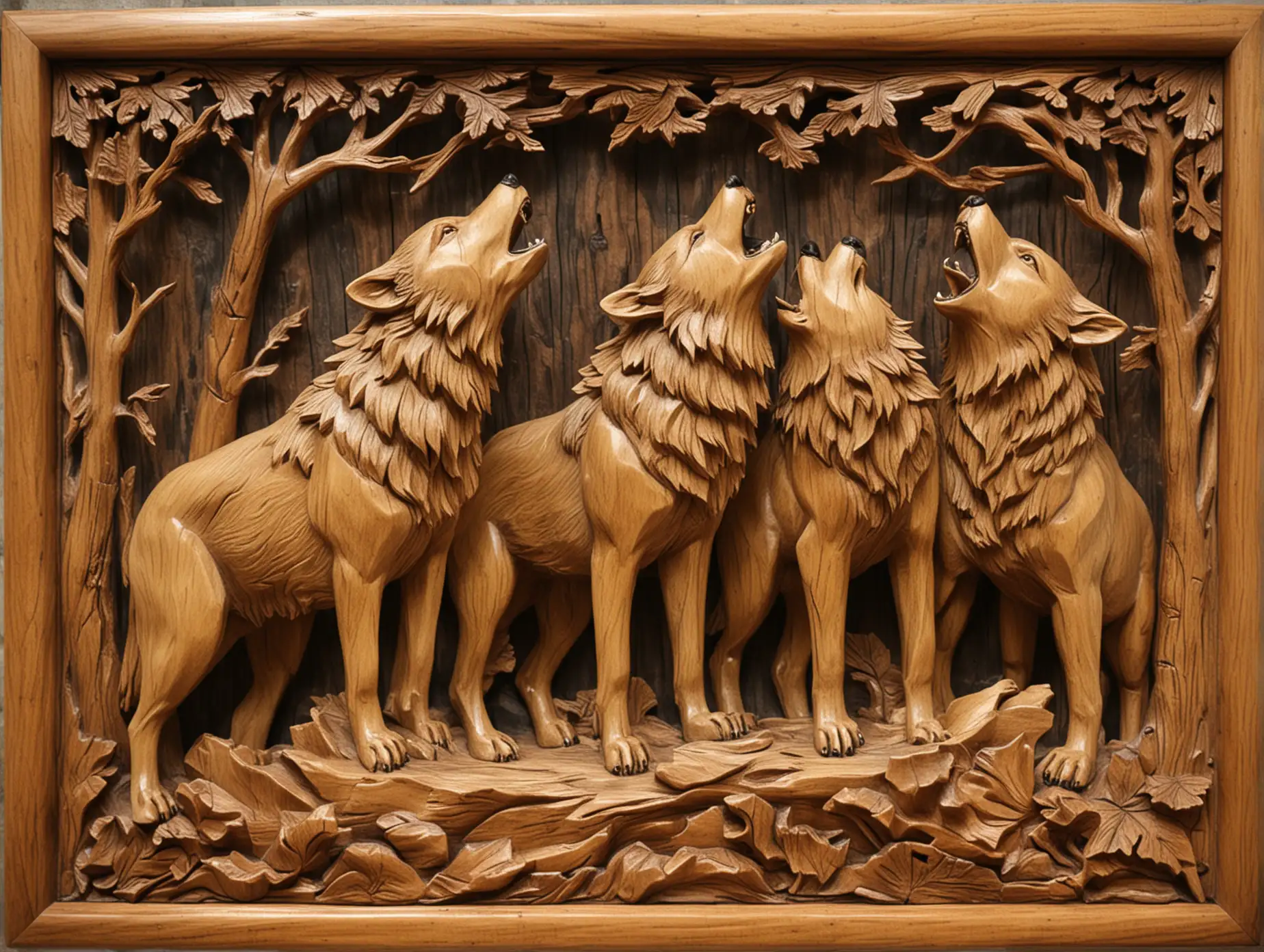 Carved-Wooden-Animal-Wolves-in-Alaska-Howling