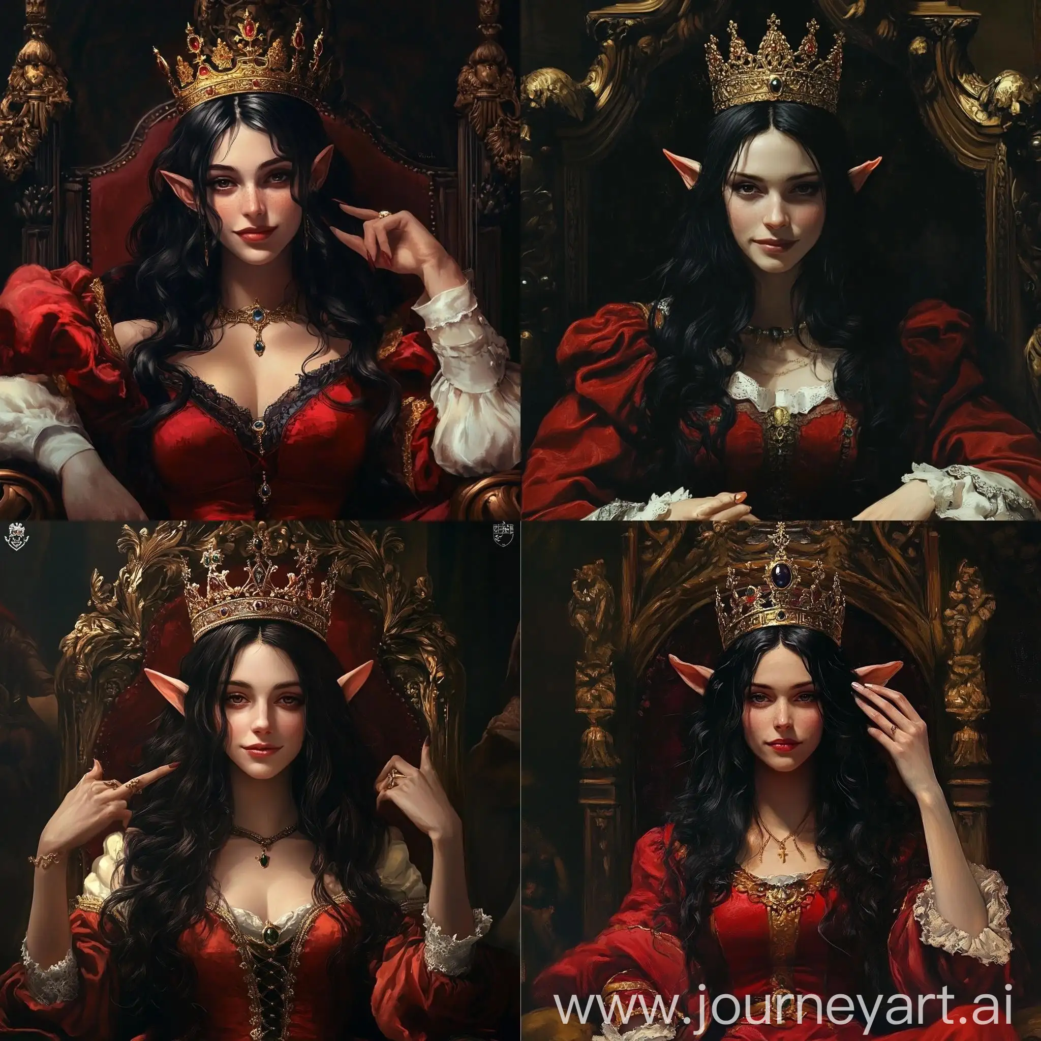 Renaissance-Empress-Elf-in-Imperial-Red-Dress-on-Throne