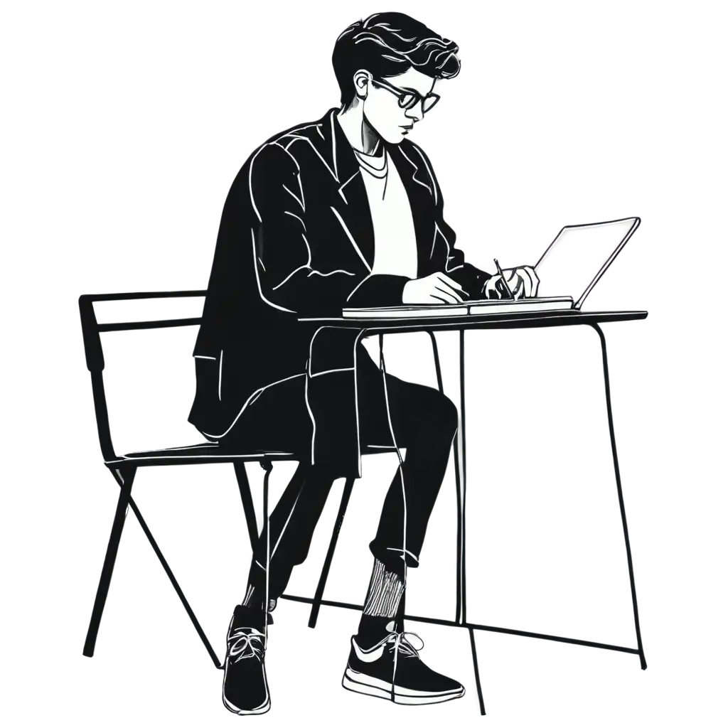 Minimalistic-PNG-Illustration-High-School-Student-Studying-at-Desk