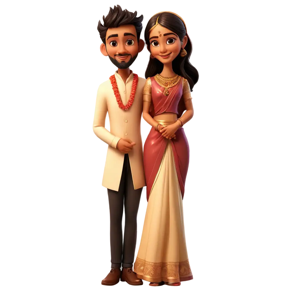 Indian-Traditional-Wedding-Cartoon-Couple-PNG-Vibrant-and-Culturally-Rich-Digital-Artwork