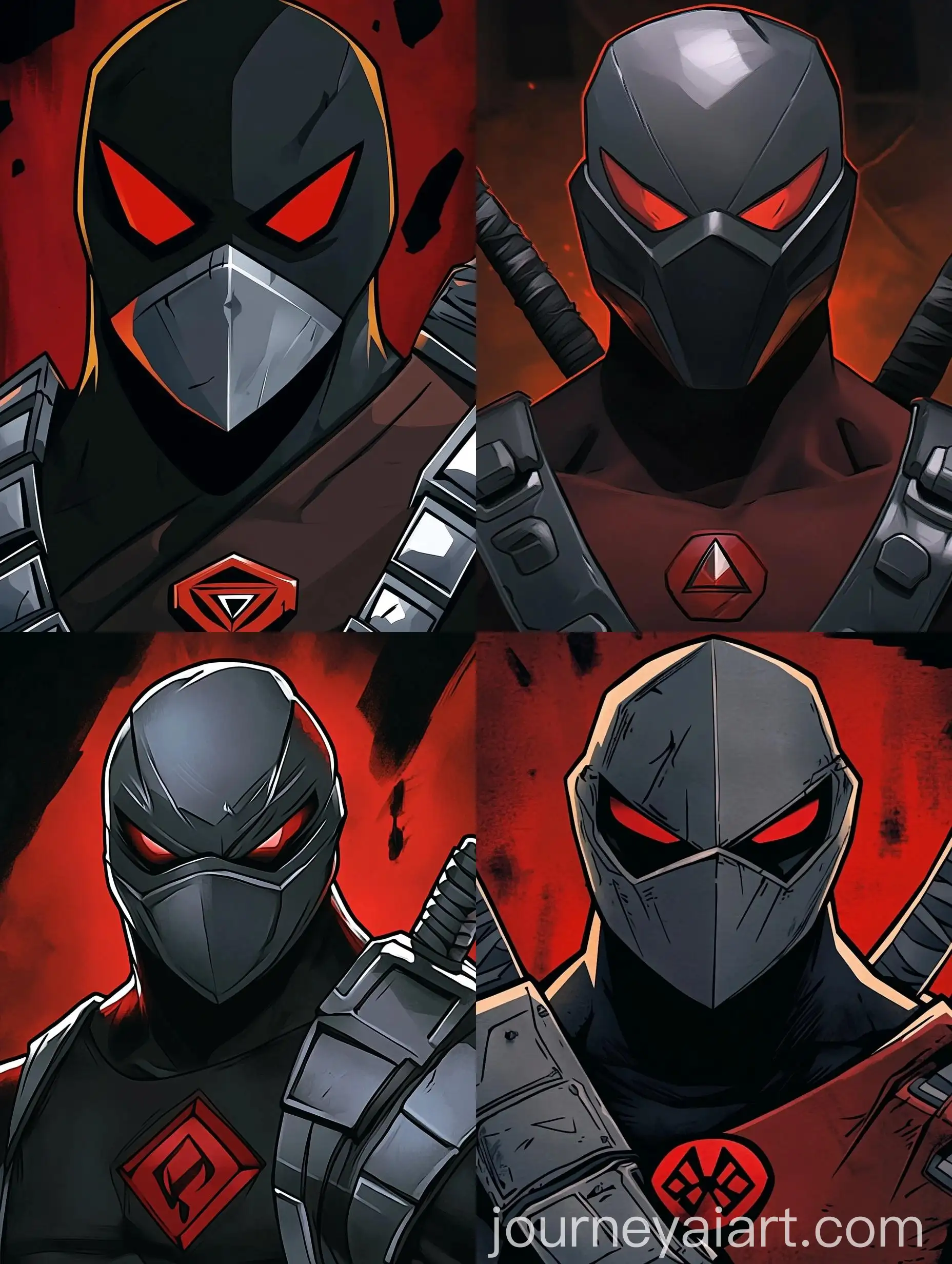 Ninja-Foot-in-BlackRed-Battle-Attire-with-Silver-Mask