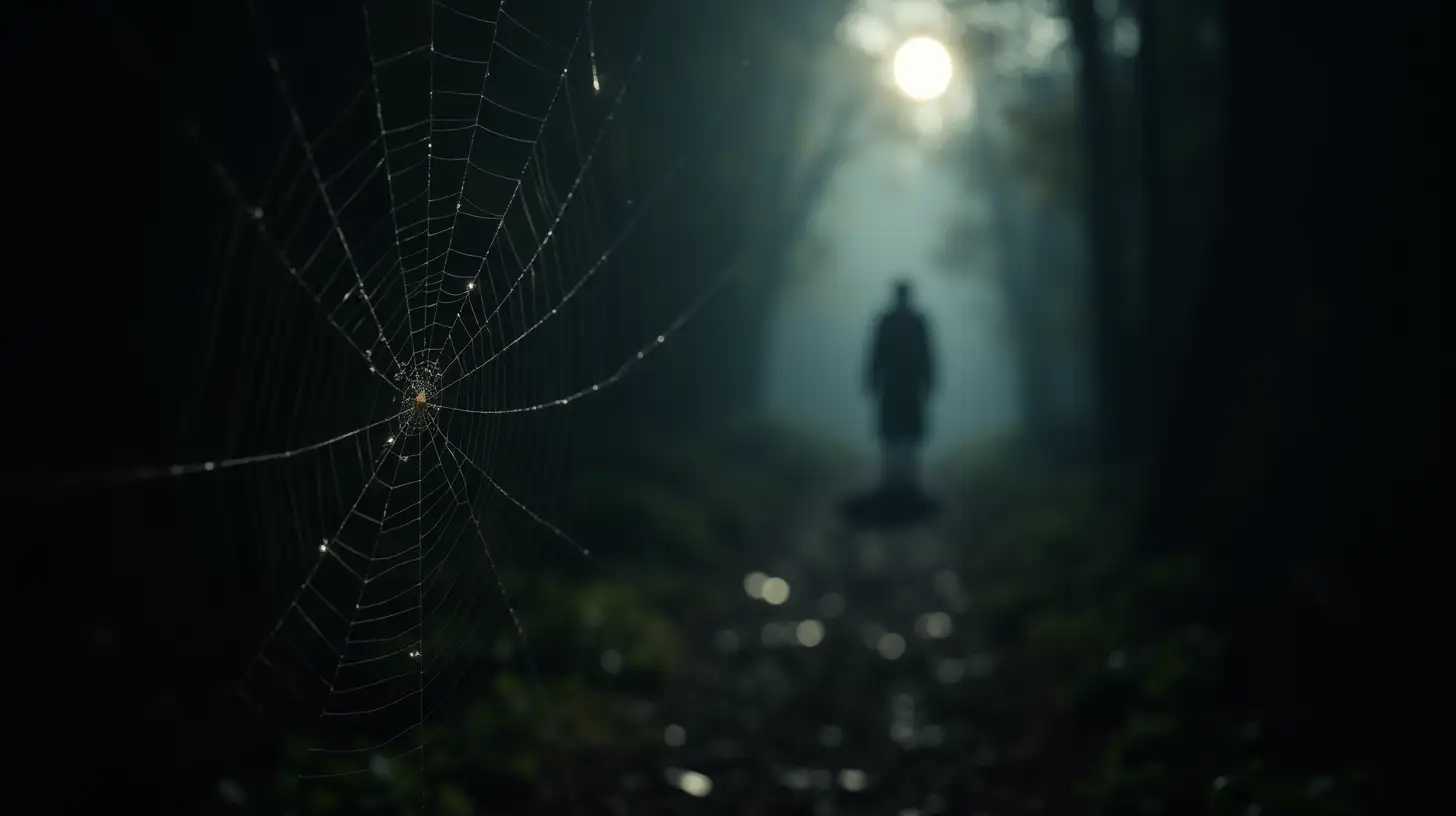 Moonlit Spiders Web with Figure in Biblical Era Setting