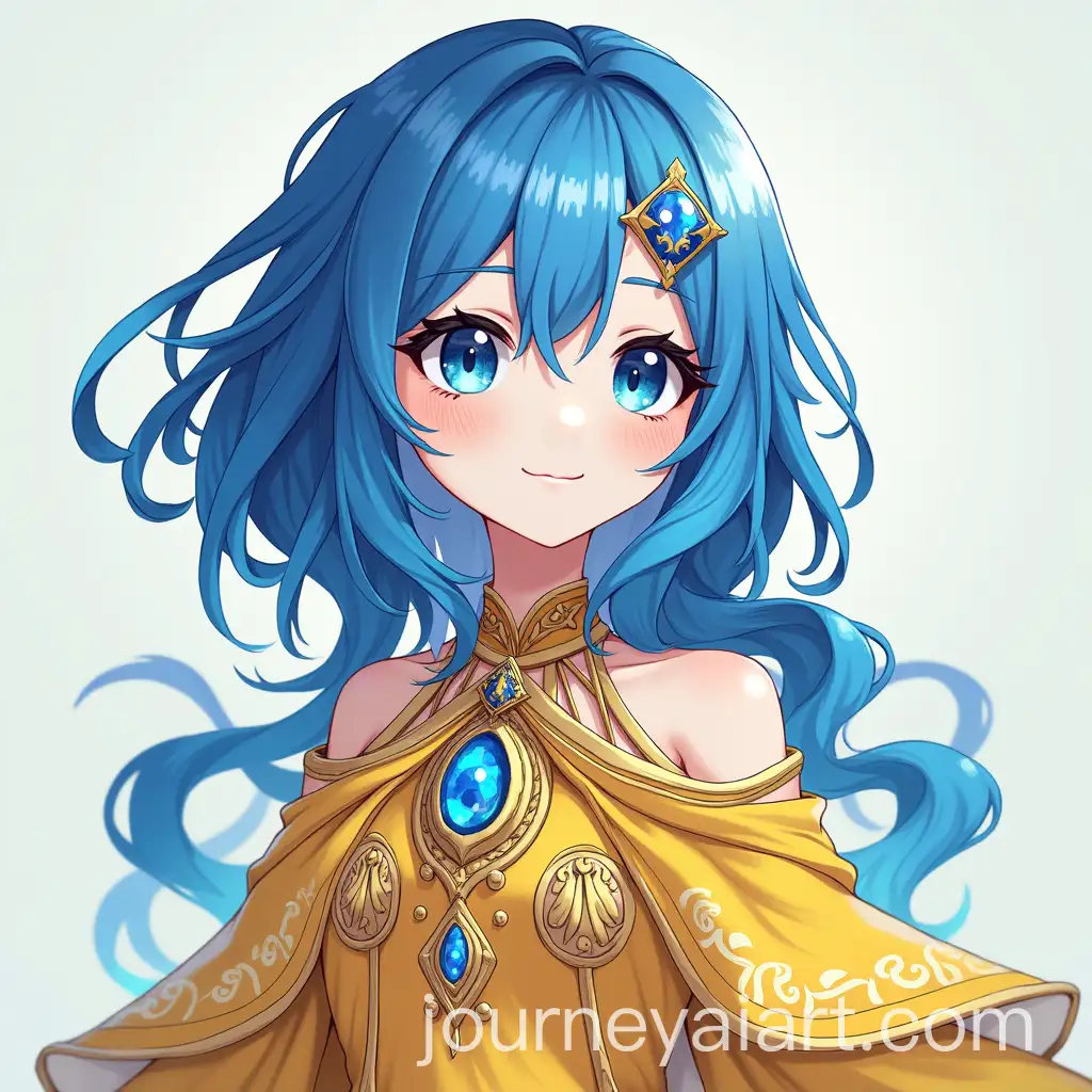 Mystical-Girl-with-Blue-Skin-and-Hair-in-Royal-Yellow-Dress