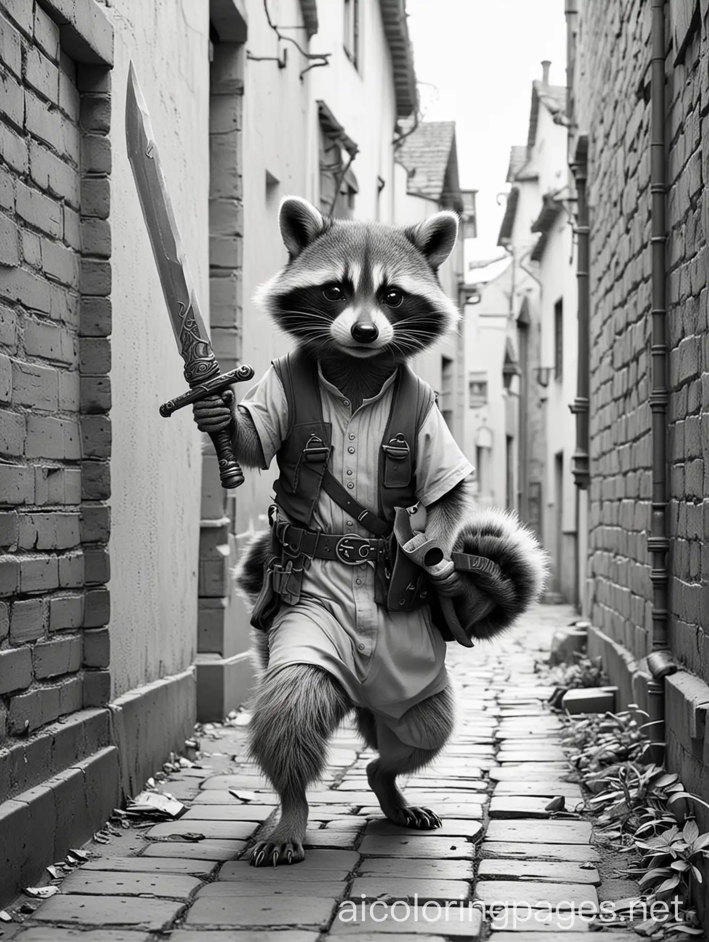 Fantasy-Raccoon-Sneaking-with-a-Dagger-in-a-Colorful-Alleyway