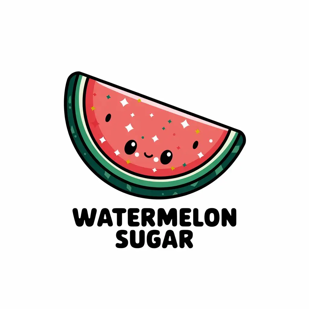 LOGO Design for Watermelon Sugar Kawaii Watermelon Slice with Sparkly Sugar and White Background