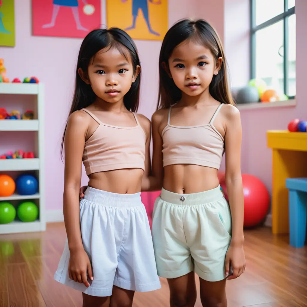 Two-Slender-Cambodian-Girls-with-Pretty-Eyes-in-Playroom-Wearing-Bare-Midriff-Tops