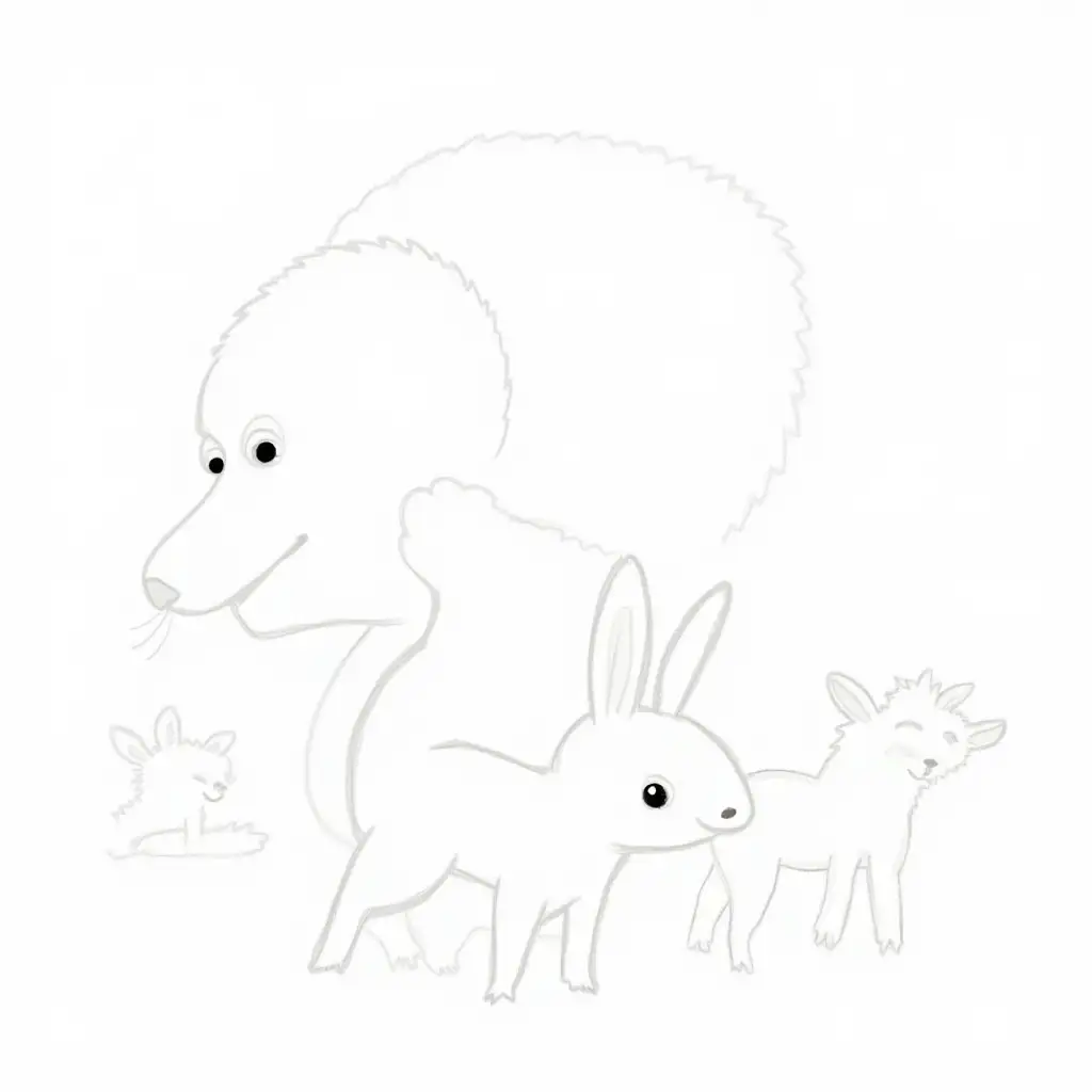 Hedgehog-Squirrel-Rabbit-and-Deer-in-Clear-Line-Art-with-White-Background