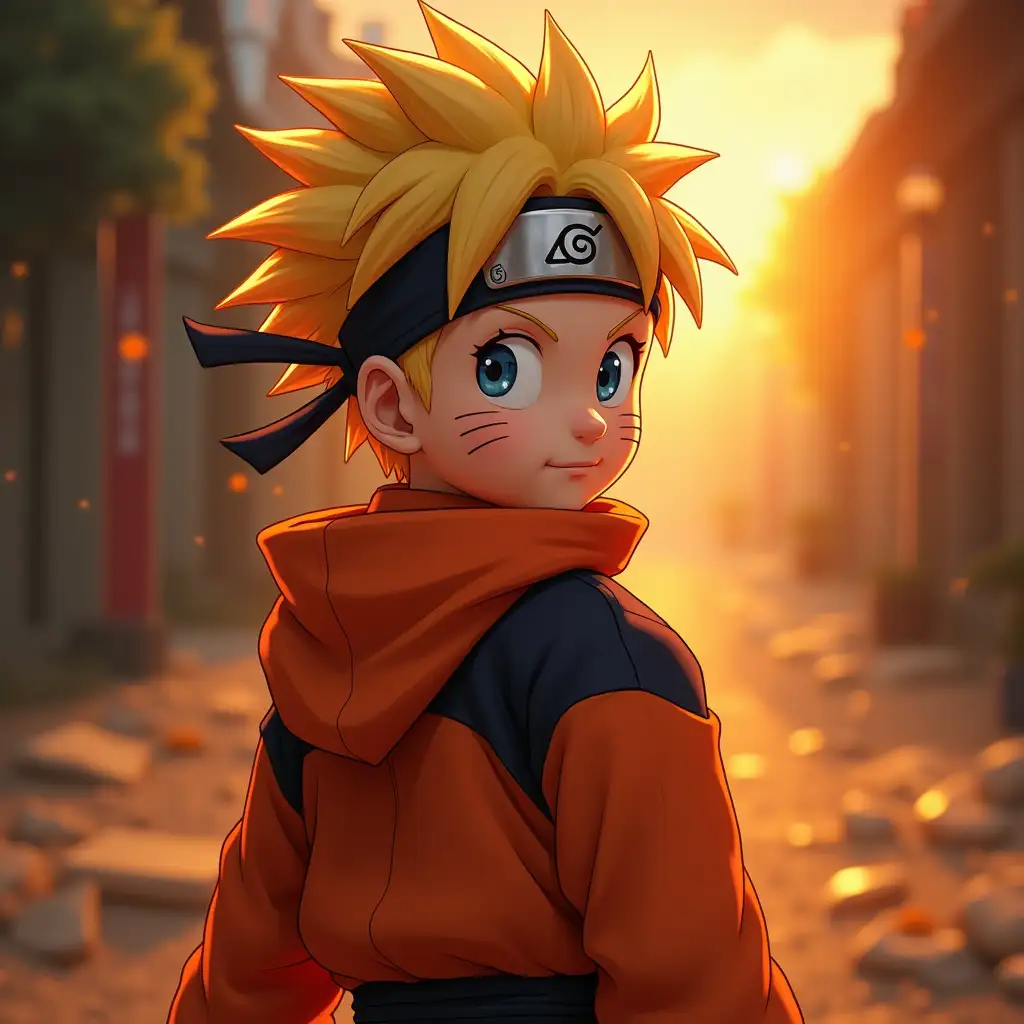 Young-Boy-in-Naruto-Outfit-with-Goku-Hair-and-Orange-Lighting