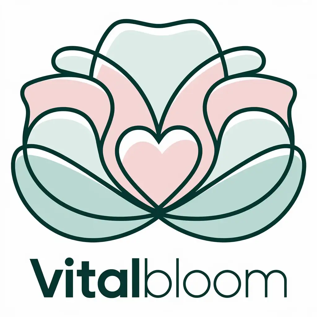 LOGO Design for VitalBloom Minimalist Blooming Flower with Heart in Soft Green and Pink Tones