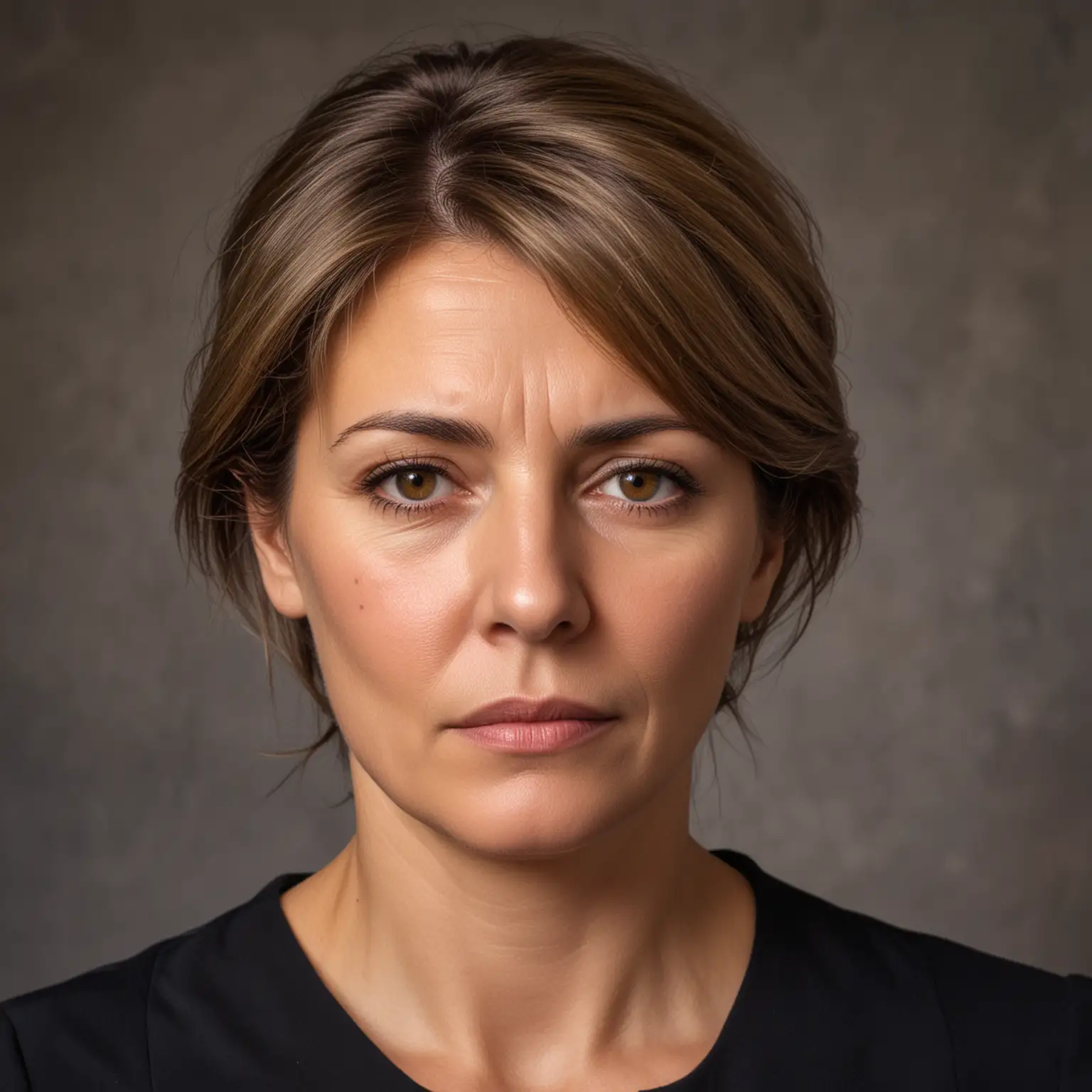 Portrait of a Serious European Woman Prosecutor in Black Dress