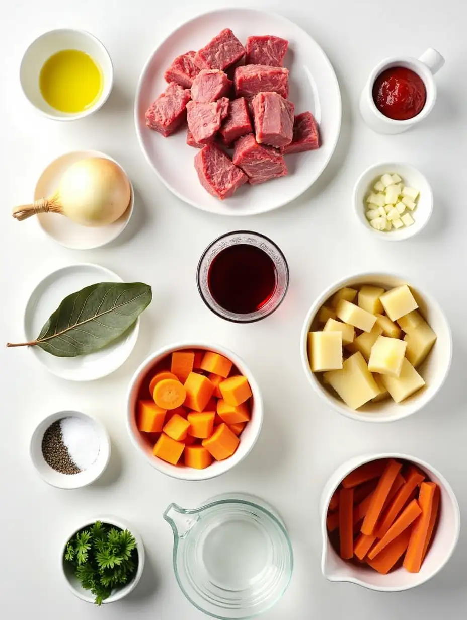 Hearty-Stew-Ingredients-on-a-Table-with-Fresh-Garnishes