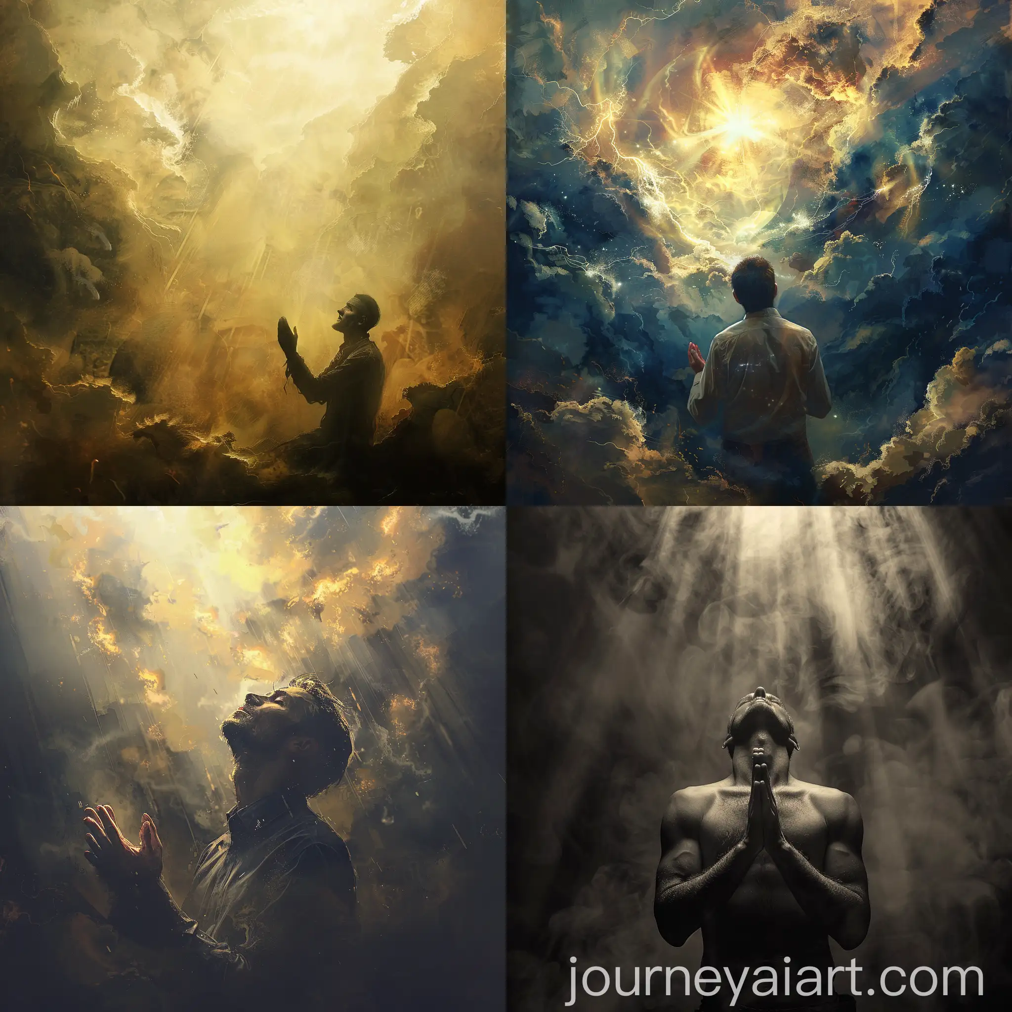 Man-Praying-with-Hands-Raised-to-Heaven-in-Spiritual-Light