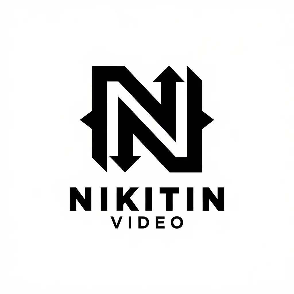 a vector logo design,with the text "NIKITIN VIDEO", main symbol:Stylish letter N with arrows,Moderate,be used in Video industry,clear background