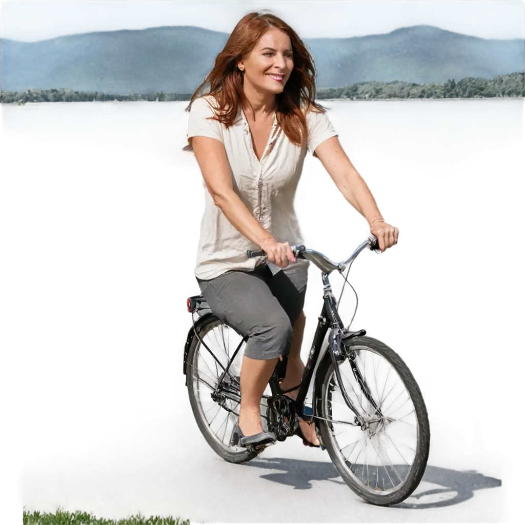 Auburn-Haired-Female-Riding-a-Bike-by-a-Lake-PNG-Image-Creation