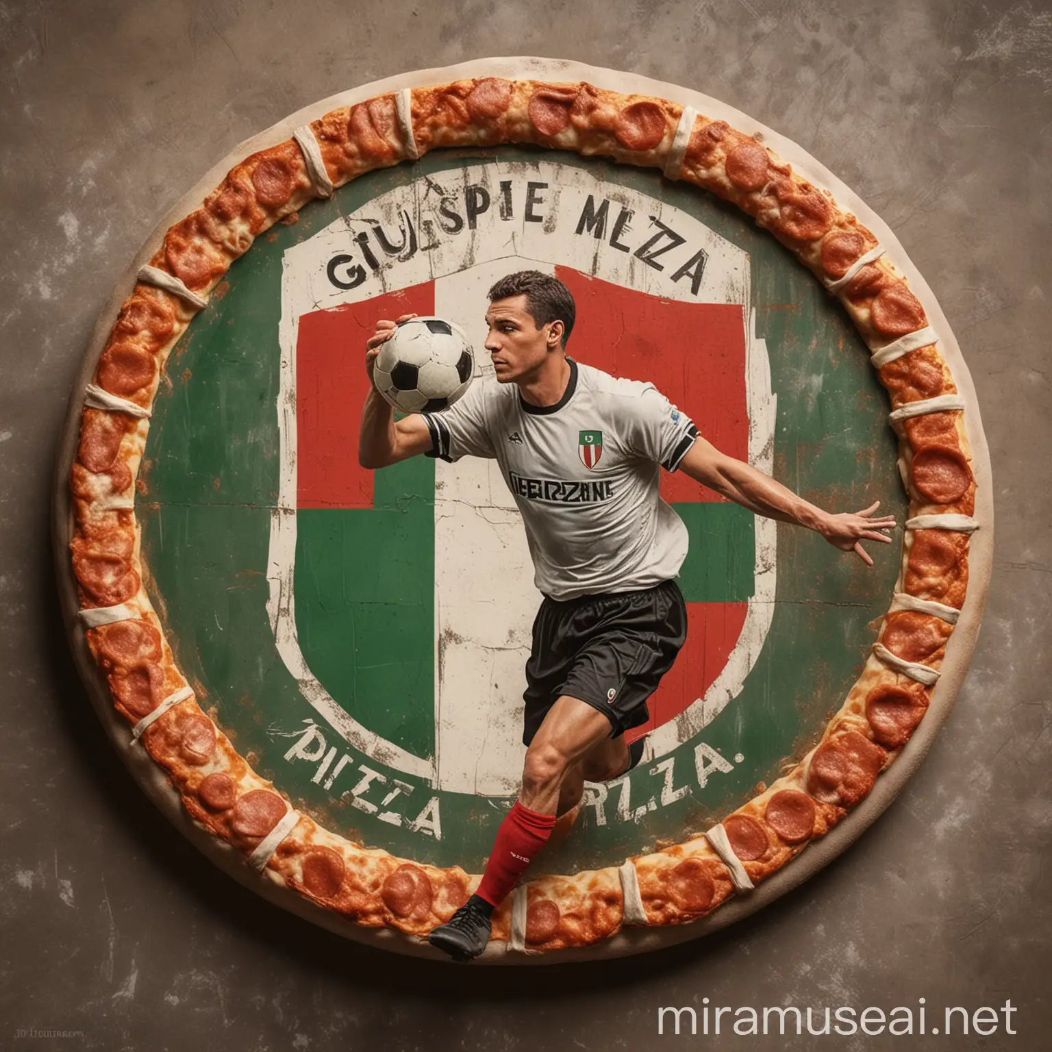 Italian Soccer Shield with Giuseppe Meazza Team Name on Flag Background