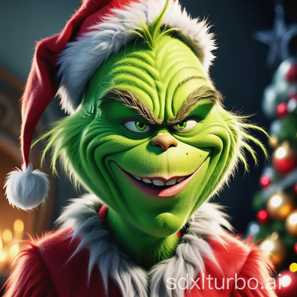 Grinch-with-Evil-Smile-in-a-Festive-Setting